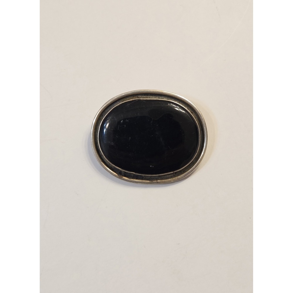 Large Taxco Sterling Silver & Black Onyx Oval Slide Pendant Signed